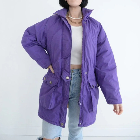 Jackets & Blazers - Vintage Milano  Purple Puffer Winter Coat w/ Yellow Liner Size P/S